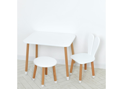 Комплект ARINWOOD Зайчик Білий (столик 500×680 + стільчик + табурет) 04-027W-SET