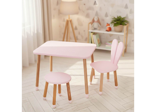 Комплект ARINWOOD Зайчик Рожевий (столик 500×680 + стільчик + табурет) 04-027R+SET