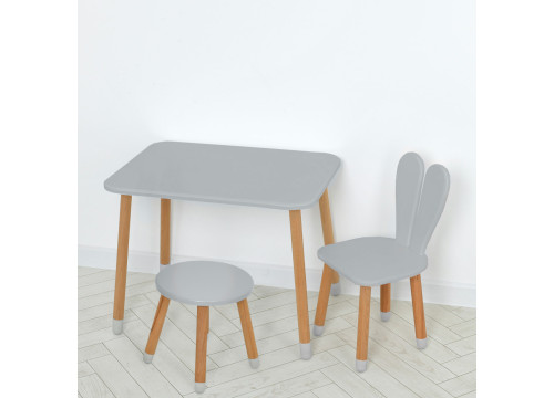 Комплект ARINWOOD Зайчик Сірий (столик 500×680 + стільчик + табурет) 04-027GRAY+SET