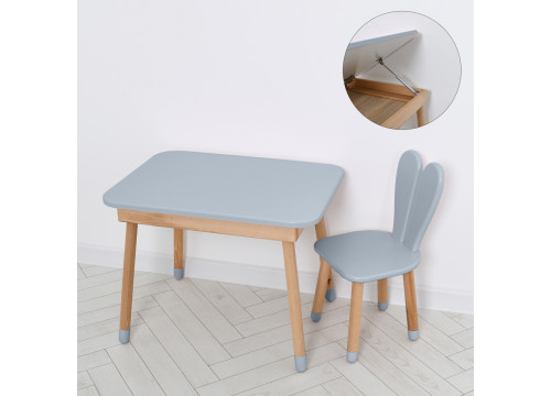 Комплект ARINWOOD Зайчик Table з ящиком Сірий (столик 500×680 + стілець) 04-027GREY-TABLE