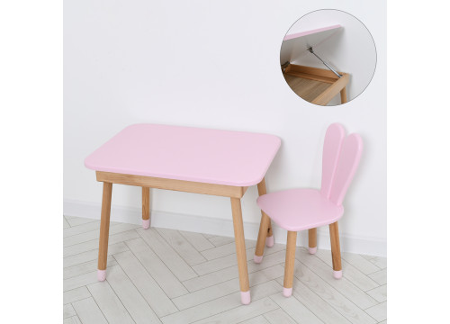 Комплект ARINWOOD Зайчик Table з ящиком Рожевий (столик 500×680 + стілець) 04-027R-TABLE