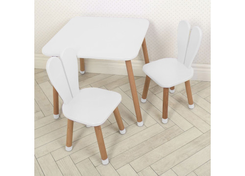 Комплект ARINWOOD Зайчик Білий (столик 600×600 мм + 2 стільця) 04-025W-2