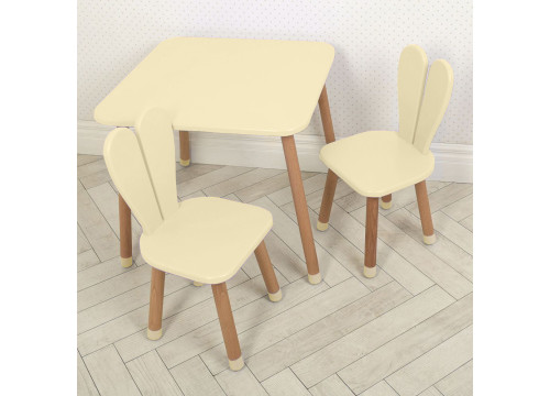 Комплект ARINWOOD Зайчик Слонова кістка (столик 600×600 мм + 2 стільця) 04-025BEIGE-2